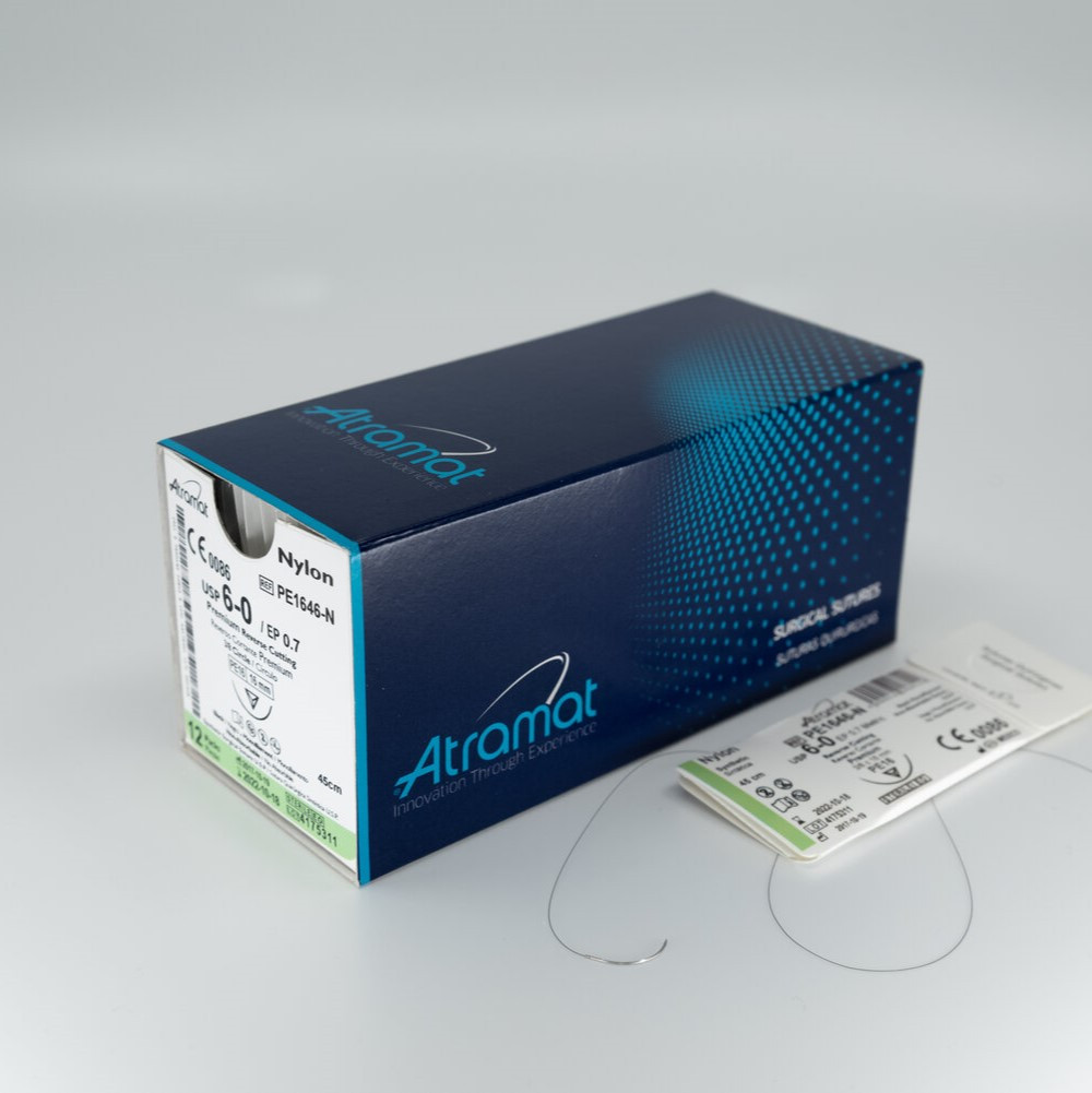 Шовний матеріал Atramat 6.0, Nylon. 12шт./уп, чорний, голка 16мм.