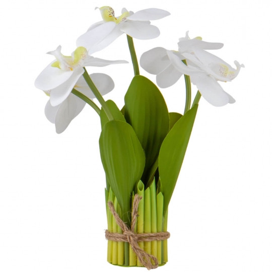 Орхідея зв'язка 5 голів 26 см силікон біла, фото 1