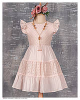 Нарядное платье для девочки с коротким рукавом пудровый Турция р.116 (6-7),128 (8-9),140 (10-11),152 (12-13)
