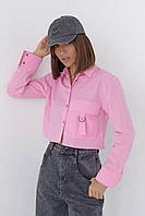 Рубашка женская укороченная с накладным карманом розовая S