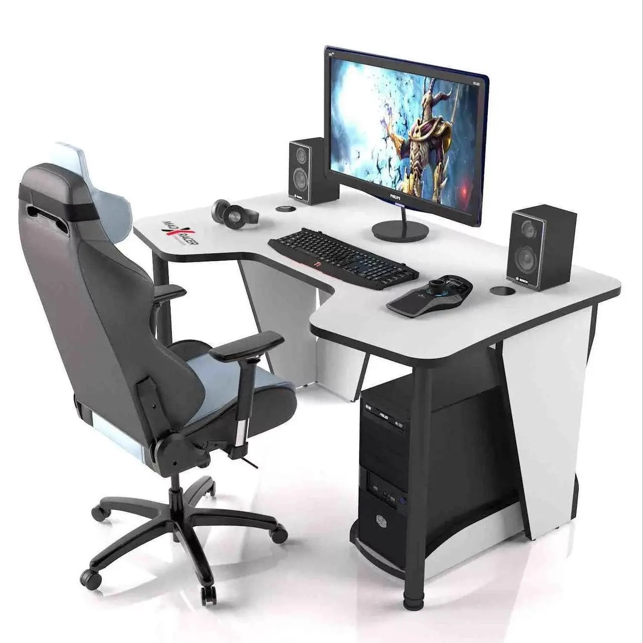 Геймерський стіл 140 см Madxracer Comfort GT14 білий з чорним