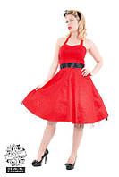 Женское винтажное хлопковое красное миди платье с поясом в черный горох Heart&Roses размер 54