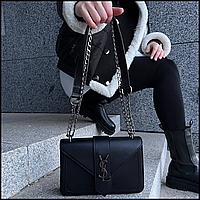 Кожаные сумки Yves Saint Laurent , маленькие женские сумочки и клатчи , широкая нарядная сумка QAX