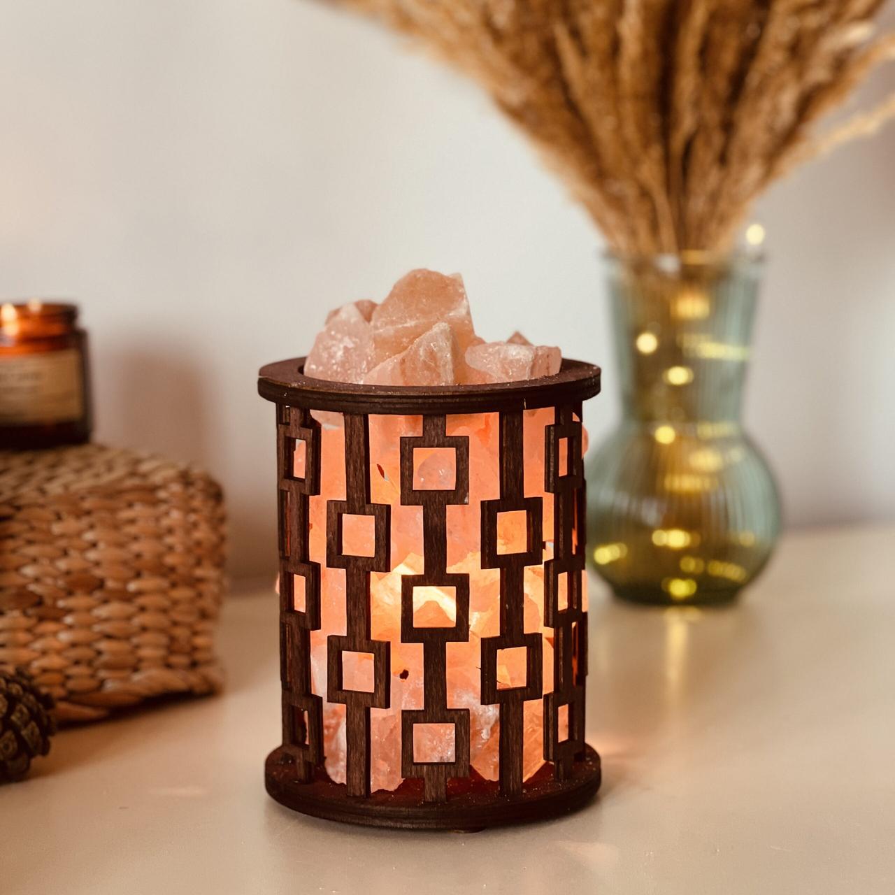 Соляна лампа з гімалайської солі “Корзина з квадратами” 1,7кг, фото 1