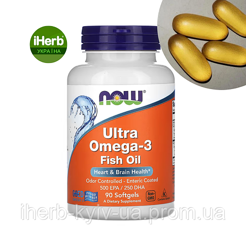 NOW Foods, Ultra Omega-3 Fish Oil, ультра омега-3, рыбий жир, 90 капсул ...
