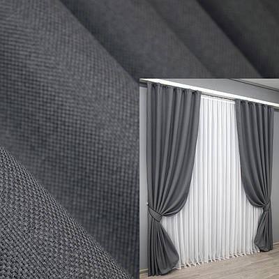 Комплект штор (2шт. 1,5х2,7м.) льон-блекаут рогожка, колекція "Льон Мішковина". Колір темно-сірий. Код 1355ш 33-0214