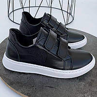Кросівки шкіряні чорні на липуч біл.п./30522/ 34р
