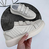 Кросівки шкіряні айворі  на липуч /30519/ 33р