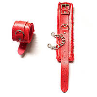 Червоні шкіряні БДСМ наручники на ремешке з регульованою застібкою
