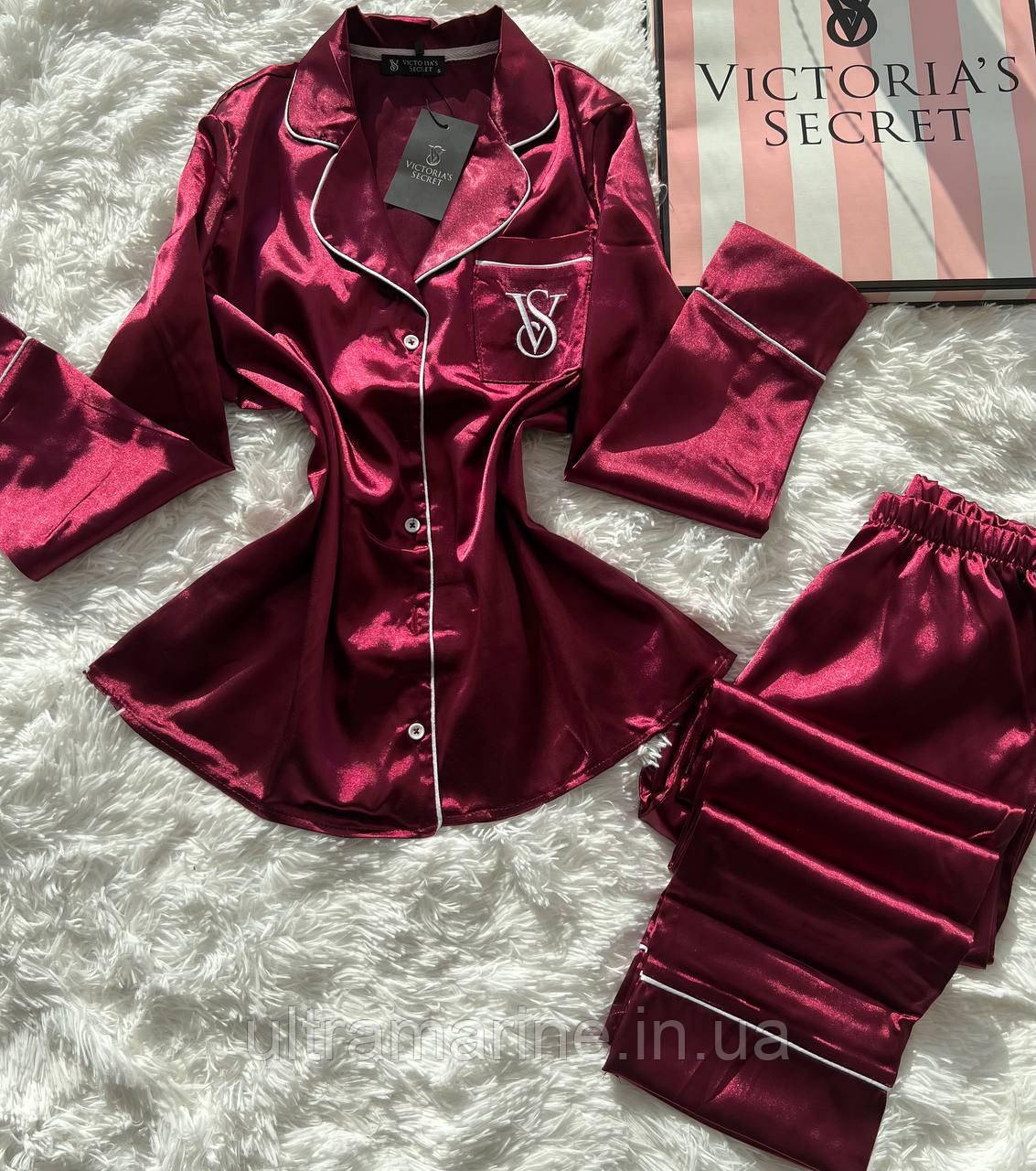 Жіноча шовкова піжама Victoria's Secret бордо Вікторія Сікрет