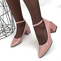 Туфлі жіночі лакові на каблуку пудра /22412/ 37р