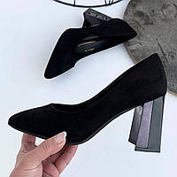 Туфлі жіночі чорні на каблуку екозамша /23039/ 40р