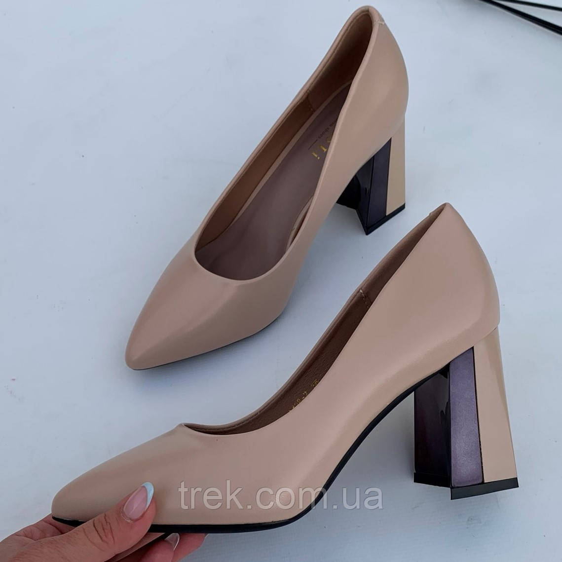 Туфлі жіночі бежеві на каблуку екошкіра /23040/ 40р, фото 1
