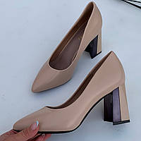 Туфлі жіночі бежеві на каблуку екошкіра /23040/ 40р