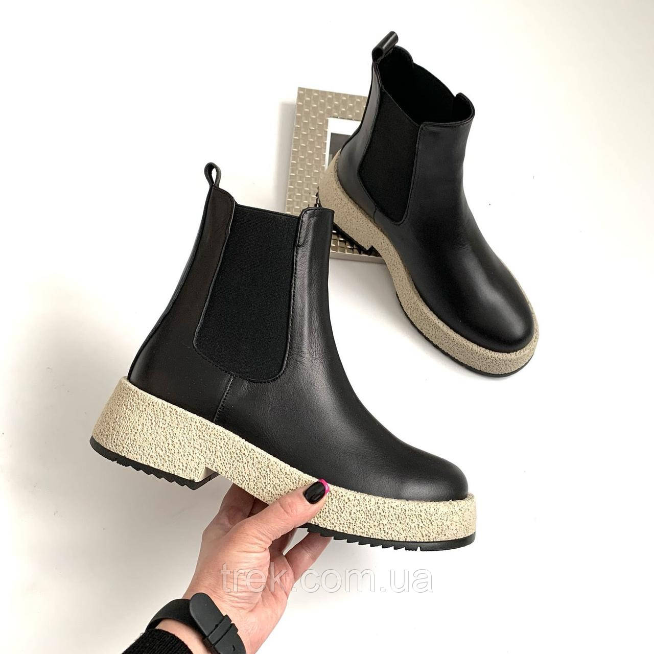 Черевики челсі жіночі шкіряні чорні /22738/ 39р, фото 1