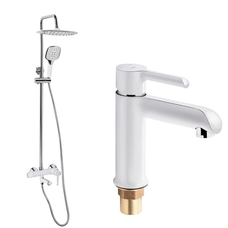 Душова система Grand 1004 White Qtap і змішувач для раковини Grand 001F низький White (k35) Qtap