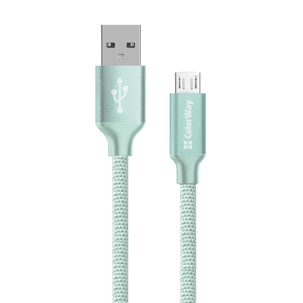Кабель ColorWay USB - MicroUSB 2.4А 2м мятний (CW-CBUM009-MT)