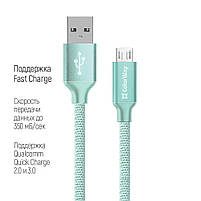 Кабель ColorWay USB - MicroUSB 2.4А 2м мятний (CW-CBUM009-MT), фото 4