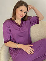 Піжама жіноча з бриджами з віскози з мереживом, розміри 48-56