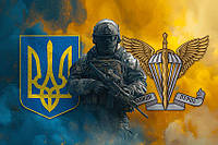 Флаг ДШВ «Всегда первые» ВСУ Воин с гербом Украины и подразделения