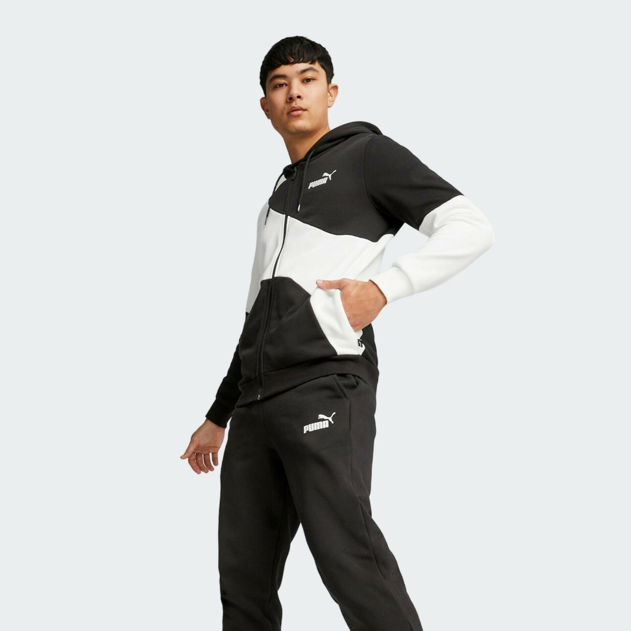 Костюм спортивний чоловічий Puma Power Cat Sweat Suit 675972 01 (чорний з білим, бавовна, фліс, бренд пума)