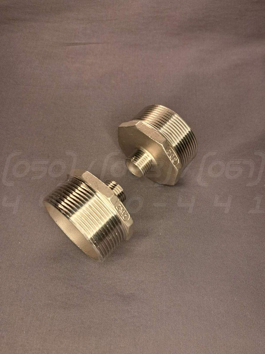 Ніпель перехідний різьбовий DN50x15 (2"x1/2") н/ж сталь AISI 304, шестигранник, Class 150 (PN20), BSPP, фото 1