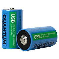 Аккумуляторы литий-ионные Quantum USB Li-ion D 1.5V, 5200mAh plastic case, 2шт/уп FT