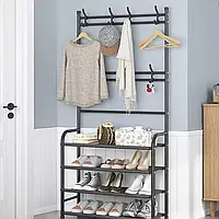 Вешалка для одежды в прихожую с полками для обуви NEW simple floor clothes rack и крючками для одежды и шляп