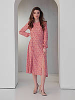 Весеннее розовое платье для девушек с цветами длины ниже колен 42-44, 44-46, 46-48