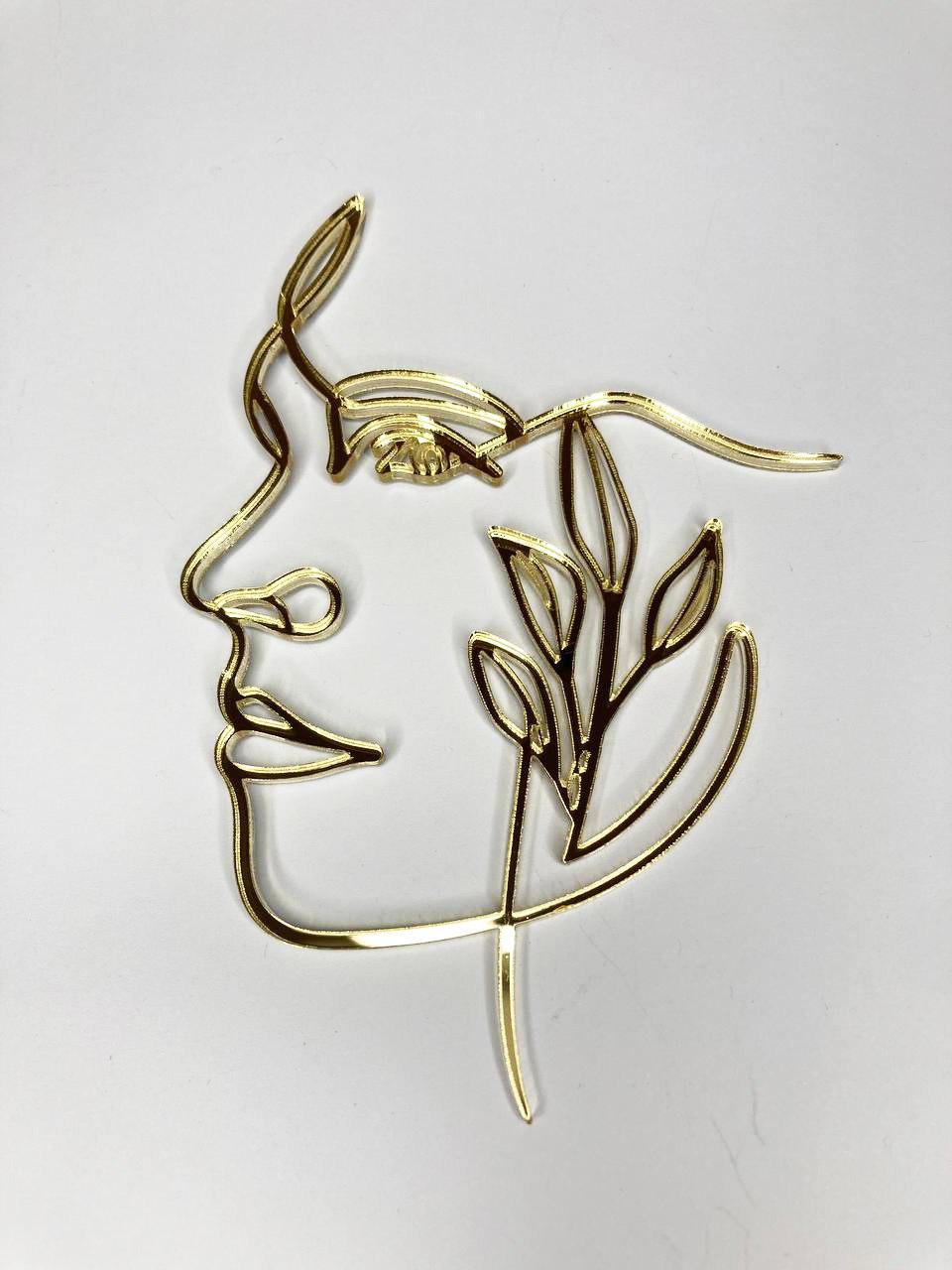 Топер-прикраса для тортів Обличчя дівчини золотий дзеркальний акрил