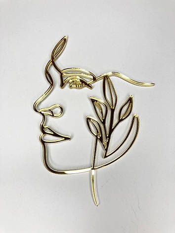 Топер-прикраса для тортів Обличчя дівчини золотий дзеркальний акрил, фото 1