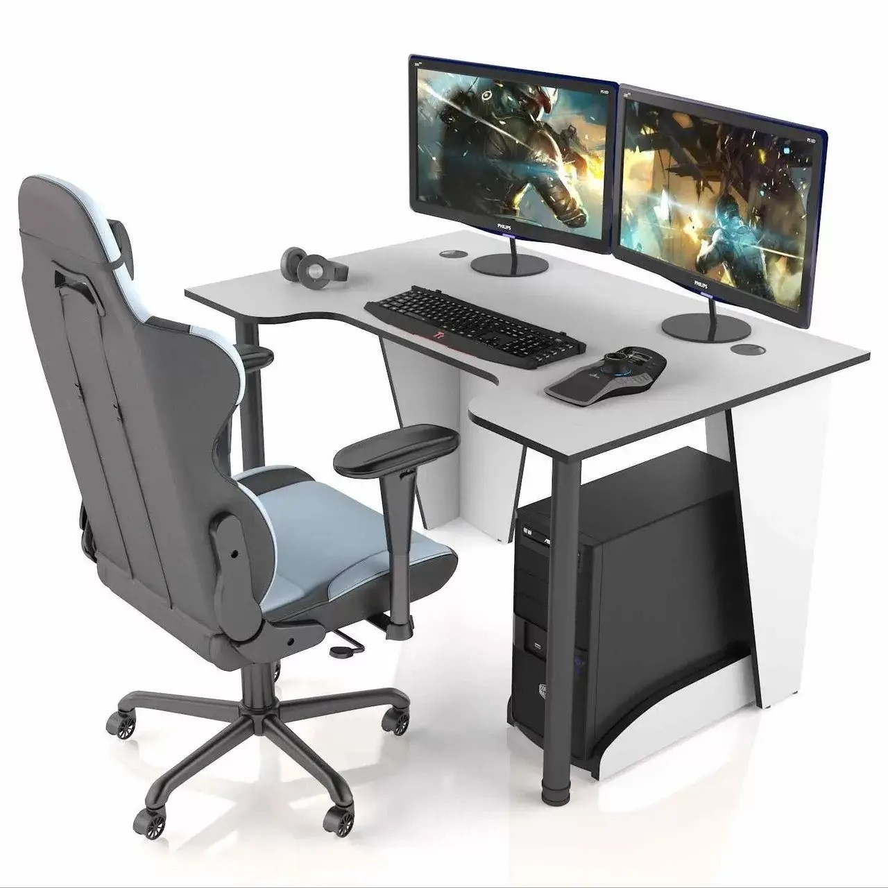 Геймерський Стіл 120 см Comfort XG12 білий з чорним, фото 1