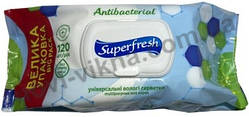 Серветки вологі 120 шт SuperFresh з клапаном антибактеріальні.