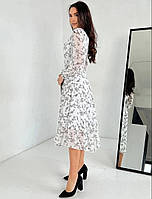 Женское шифоновое платье приталенного кроя миди с мелким цветочным принтом размеры S,M,L,XL