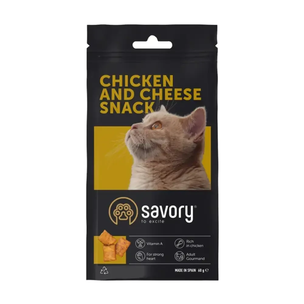 Ласощі для кішок Savory Snack Chicken and Cheese 60 г подушечки з куркою та сиром, фото 1