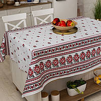 Скатертина лляна "Сірий орнамент" 1.5м х 1.5м (квадратна, на круглий стіл)
