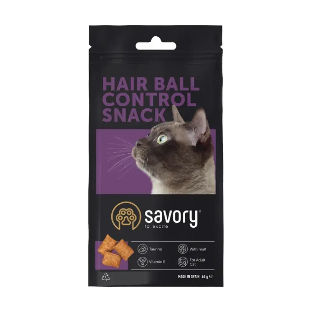 Ласощі для кішок Savory Snack Hair-ball Control 60 г подушечки для контролю освіти вовняних грудочок