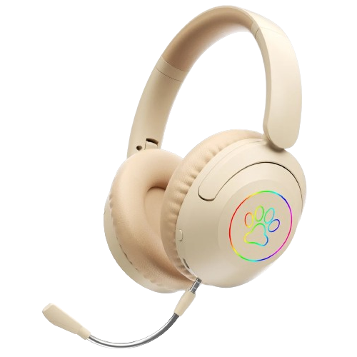 Бездротові дитячі навушники з підсвіткою та з'ємним мікрофоном Game Headset A8912 Бежевий, фото 1