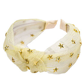 Широкий обруч для волосся бежевий прикрашений зірочками