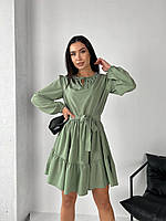 Стильное женское нарядное базовое платье с пышной юбкой супер софт лучшее качество с длинным рукавом OS Олива, 42/44