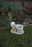 Садовая фигура, статуэтка Собака с кошиком для декора сада изготовлен из цемента, ручной работы 42см