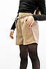 Шорти для дівчинки (розміри 134-158) | Екошкіра лакова беж, пояс на шнурку з карманами, фото 7