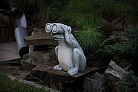 Садова фігура, статуетка Жаба з біноклем для декору саду виготовлена з цементу, ручної роботи 20см