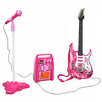 Детская электрическая рок-гитара, микрофон, усилитель, набор игровых огней