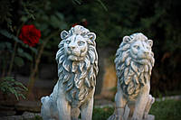 Садовая фигура, статуэтка Пара маленьких львов для декора сада изготовлен из цемента, ручной работы 34см