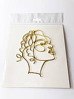 Топпер Лицо девушки в профиль золотой зеркальный акрил - украшение для торта