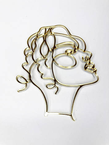 Топер Обличчя дівчини в профіль золотий дзеркальний акрил — прикраса для торта, фото 2