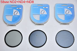 58mm Набір 3в1 ND2+ND4+ND8 RISE Фільтр нейтрально-сірий світлофільтр