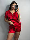 Піжама жіноча ШОВК АРМАНІ Сорочка та шорти V.VELIKA ЧЕРВОНИЙ, фото 4