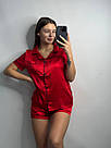 Піжама жіноча ШОВК АРМАНІ Сорочка та шорти V.VELIKA ЧЕРВОНИЙ, фото 3